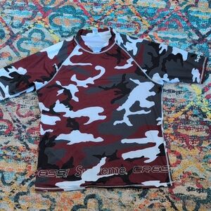 Cressi Short Sleeve Rashguard Sun Shirt Like New XL Men's White Burgundy Gray